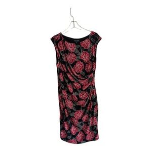 Black Label Elegant Rose Printed Mock Wrap Dress